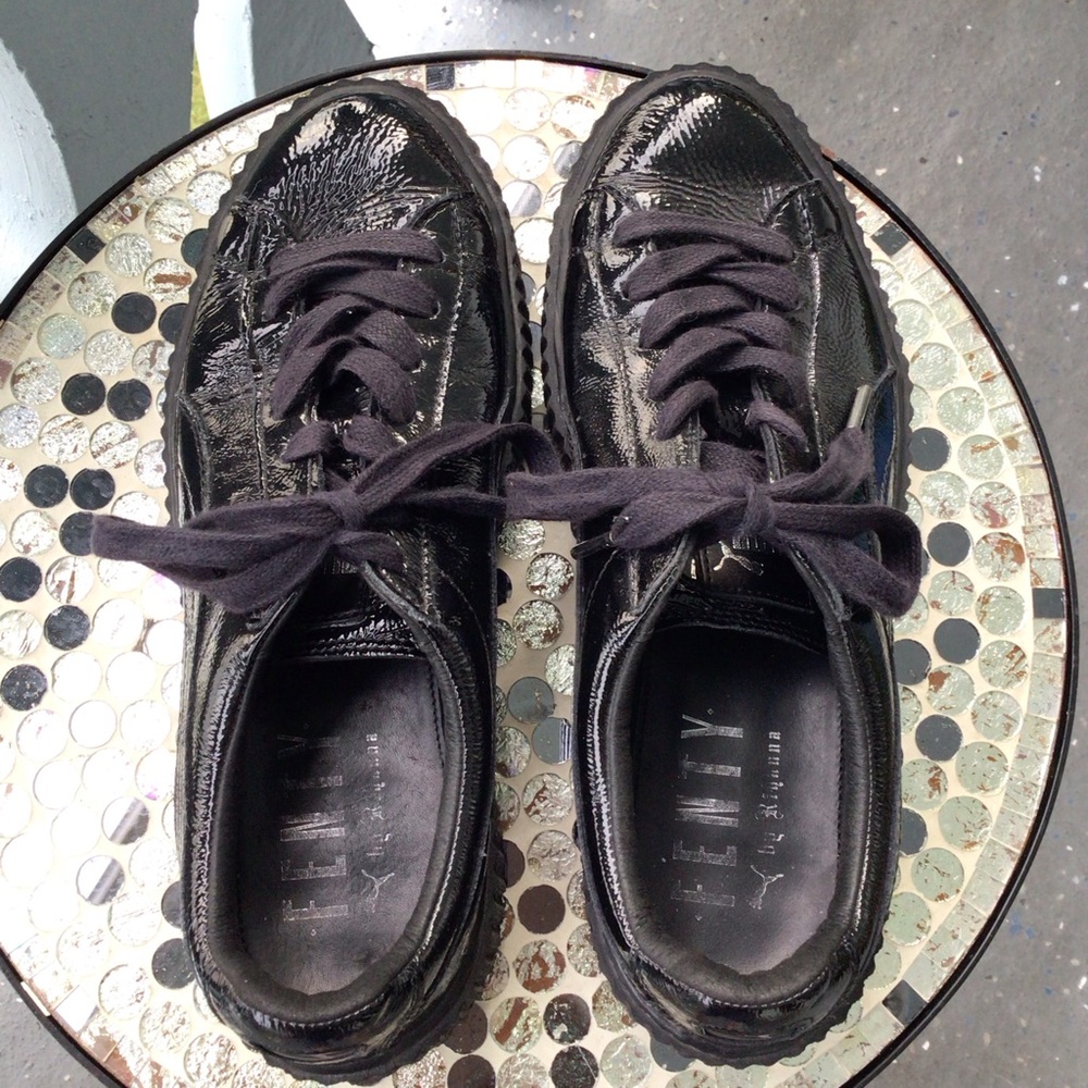 Fenty x Creeper by Rihanna Puma Black Patent Leather Lace-Up Sneakers